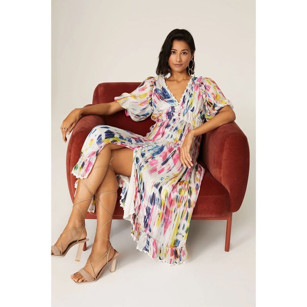 Hemant & Nandita Jorah Midi Dress Multicolor Tie Dye Print Size XL